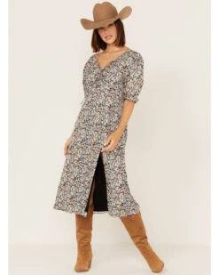 Beyond The Radar Women's Floral Print Split Leg Midi Dress