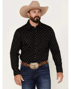 Rock & Roll Denim Men's Geometric Stretch Long Sleeve Snap Shirt 