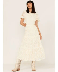 Flying Tomato Women's Just My Type Short Puff Sleeve Lace Midi Dress -Velora Studio Shop 2000378127 110 P2