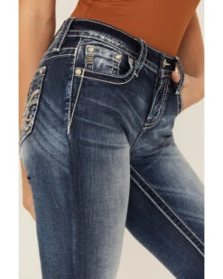 Miss Me Women's Dark Wash Mid Rise Embroidered Fleur De Lis Jeans -Velora Studio Shop 2000378173 401 P4