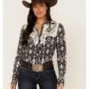 Roper Women's Southwestern Diamond Print Long Sleeve Snap Western Shirt