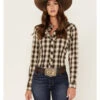 ROPER Stetson Women's Plaid Print Long Sleeve Snap Western Shirt