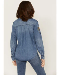 Stetson Women's Floral Embroidered Medium Wash Long Sleeve Button Down Shirt -Velora Studio Shop 2000378244 400 P4