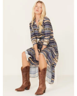 Stetson Women's Serape Stripe Print Long Sleeve Midi Dress