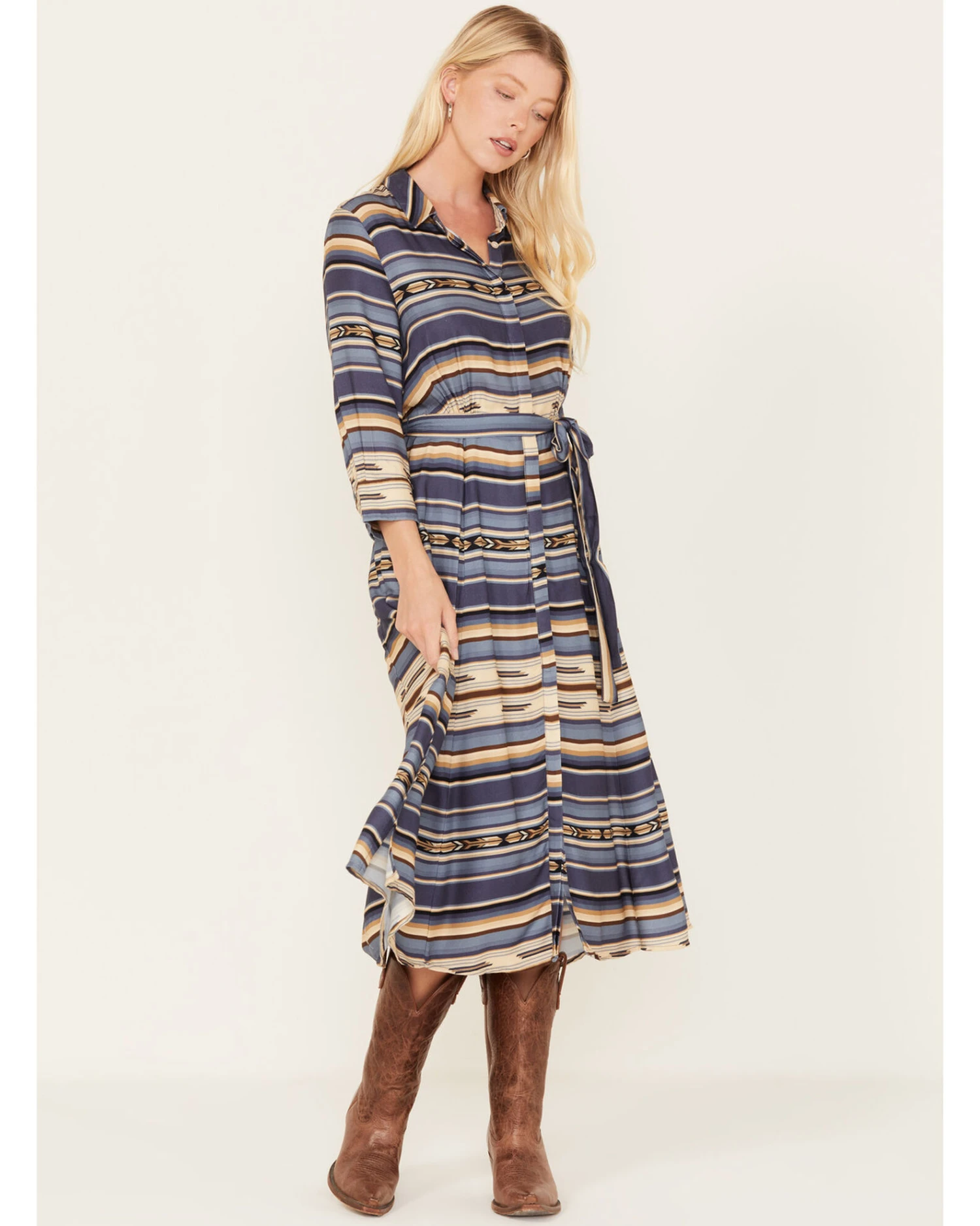 Stetson Women's Serape Stripe Print Long Sleeve Midi Dress 2 Stetson Women's Serape Stripe Print Long Sleeve Midi Dress - Image 2
