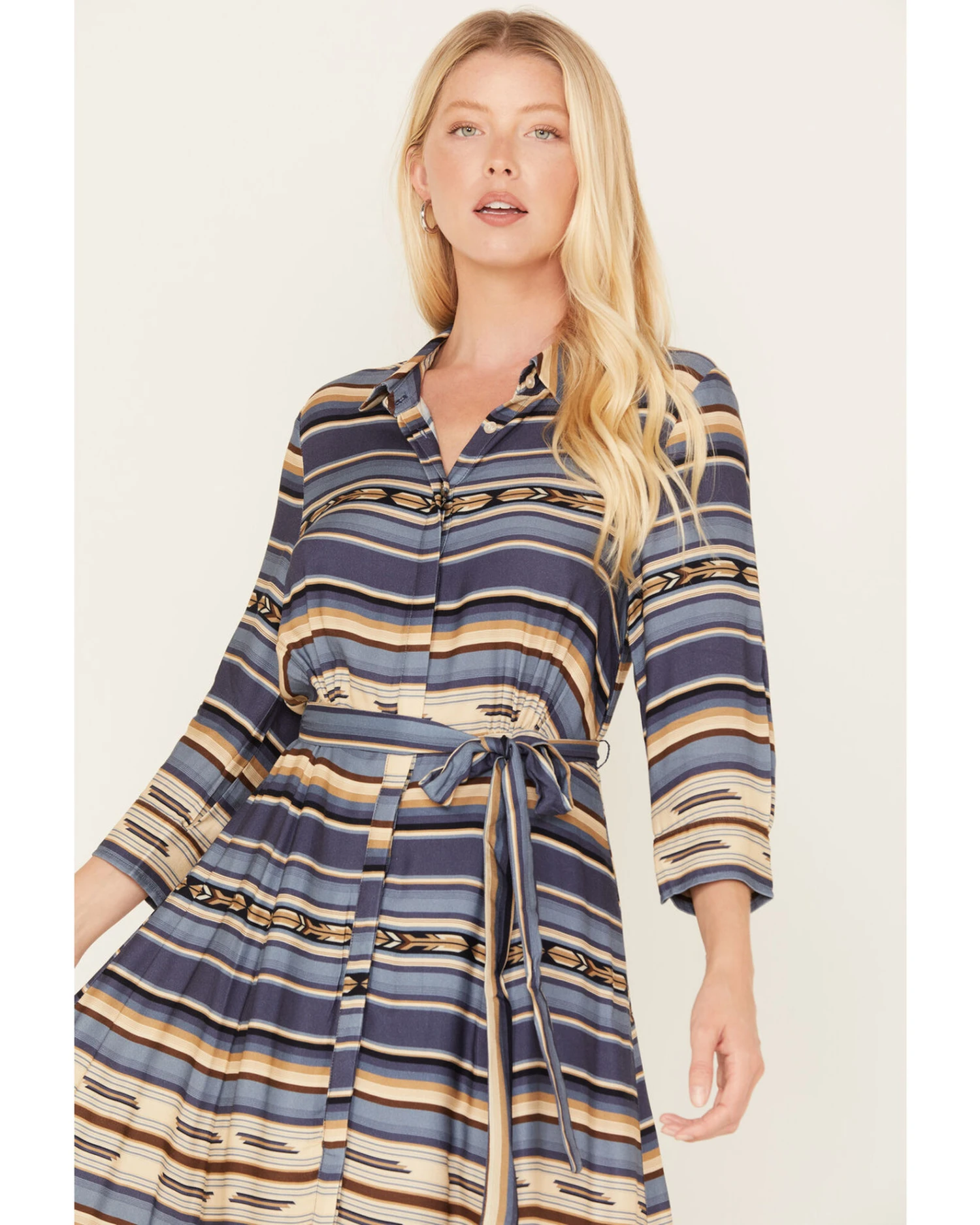 Stetson Women's Serape Stripe Print Long Sleeve Midi Dress 3 Stetson Women's Serape Stripe Print Long Sleeve Midi Dress - Image 3