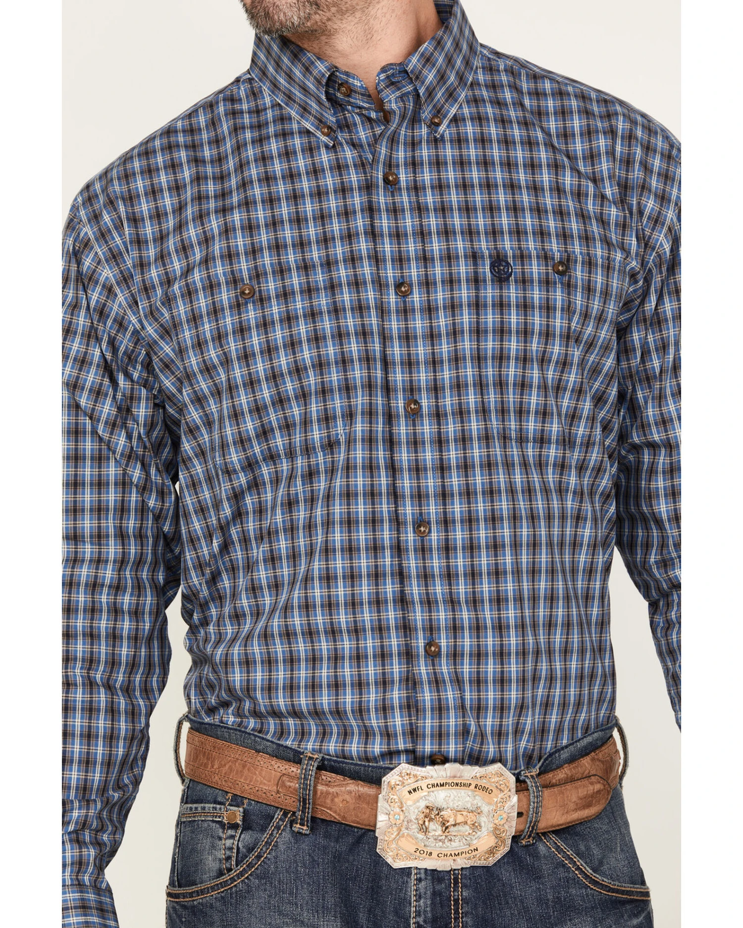 George Strait By Wrangler Plaid Print Long Sleeve Button Down Western Shirt - Big & Tall 3 George Strait By Wrangler Plaid Print Long Sleeve Button Down Western Shirt - Big & Tall - Image 3