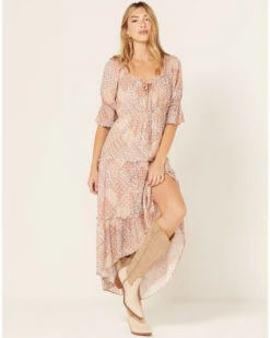 Wild Moss Women's Patchwork Floral Paisley Print Dress