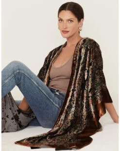 Shyanne Women's Floral Velvet Burnout Shawl 
