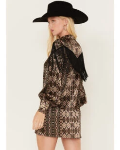 Shyanne Women's Long Sleeve Satin Fringe Mode Dress -Velora Studio Shop 2000380639 001 P3