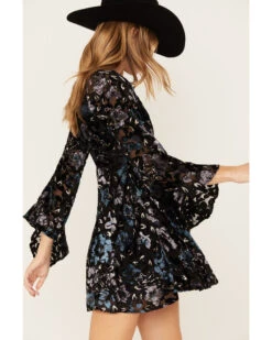 Shyanne Women's Flare Sleeve Burn Out Velvet Dress