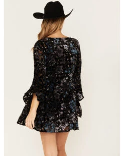 Shyanne Women's Flare Sleeve Burn Out Velvet Dress -Velora Studio Shop 2000380655 001 P4