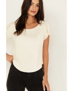 Shyanne Women's Crochet Trim Short Sleeve Faux Suede Tee 6 Shyanne Women's Crochet Trim Short Sleeve Faux Suede Tee -Velora Studio Shop 2000380673 105 P3