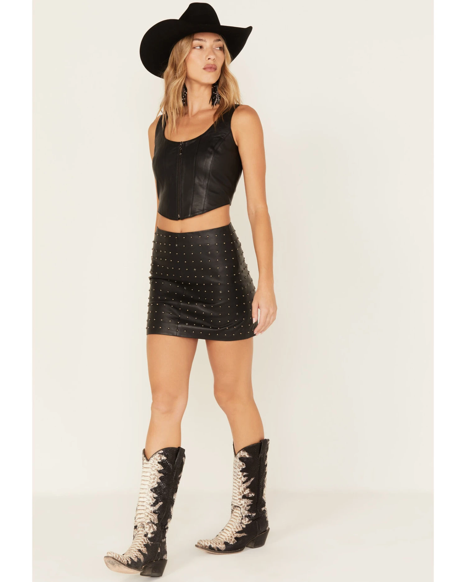 Idyllwind Women's Gallaway Studded Leather Mini Skirt 1 Idyllwind Women's Gallaway Studded Leather Mini Skirt