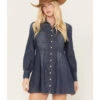 Shyanne Women's Medium Wash Long Sleeve Denim Shirt Dress