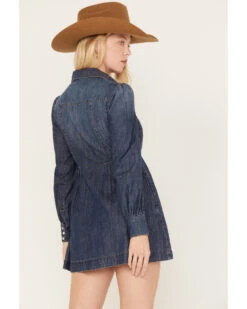 Shyanne Women's Medium Wash Long Sleeve Denim Shirt Dress -Velora Studio Shop 2000381369 414 P4