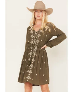 Jolt Women's Floral Embroidered Long Sleeve Dress
