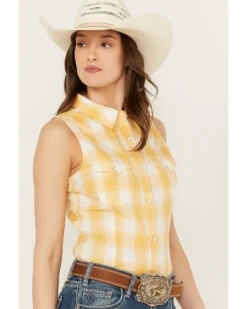 Wrangler Women's Gingham Sleeveless Snap Western Shirt -Velora Studio Shop 2000382596 700 P3