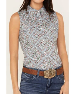 Wrangler Women's Floral Paisley Print Woven Sleeveless Snap Western Shirt -Velora Studio Shop 2000382597 400 P3