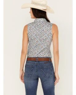 Wrangler Women's Floral Paisley Print Woven Sleeveless Snap Western Shirt -Velora Studio Shop 2000382597 400 P4