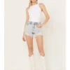 Cleo + Wolf Women's Light Wash Mid Rise Denim Distressed Shorts