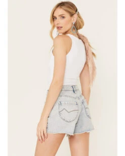 Cleo + Wolf Women's Light Wash Mid Rise Denim Distressed Shorts -Velora Studio Shop 2000383231 412 P3