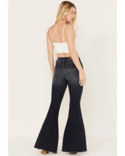 Shyanne Women's Dark Wash Mid Rise Slit Boot Cut Jeans -Velora Studio Shop 2000383359 415 P3