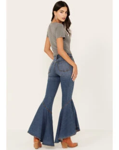 Shyanne Women's Medium Wash High Rise Ruffled Super Flare Stretch Jeans -Velora Studio Shop 2000383366 415 P3