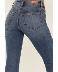 Shyanne Women's Medium Wash High Rise Ruffled Super Flare Stretch Jeans -Velora Studio Shop 2000383366 415 P4