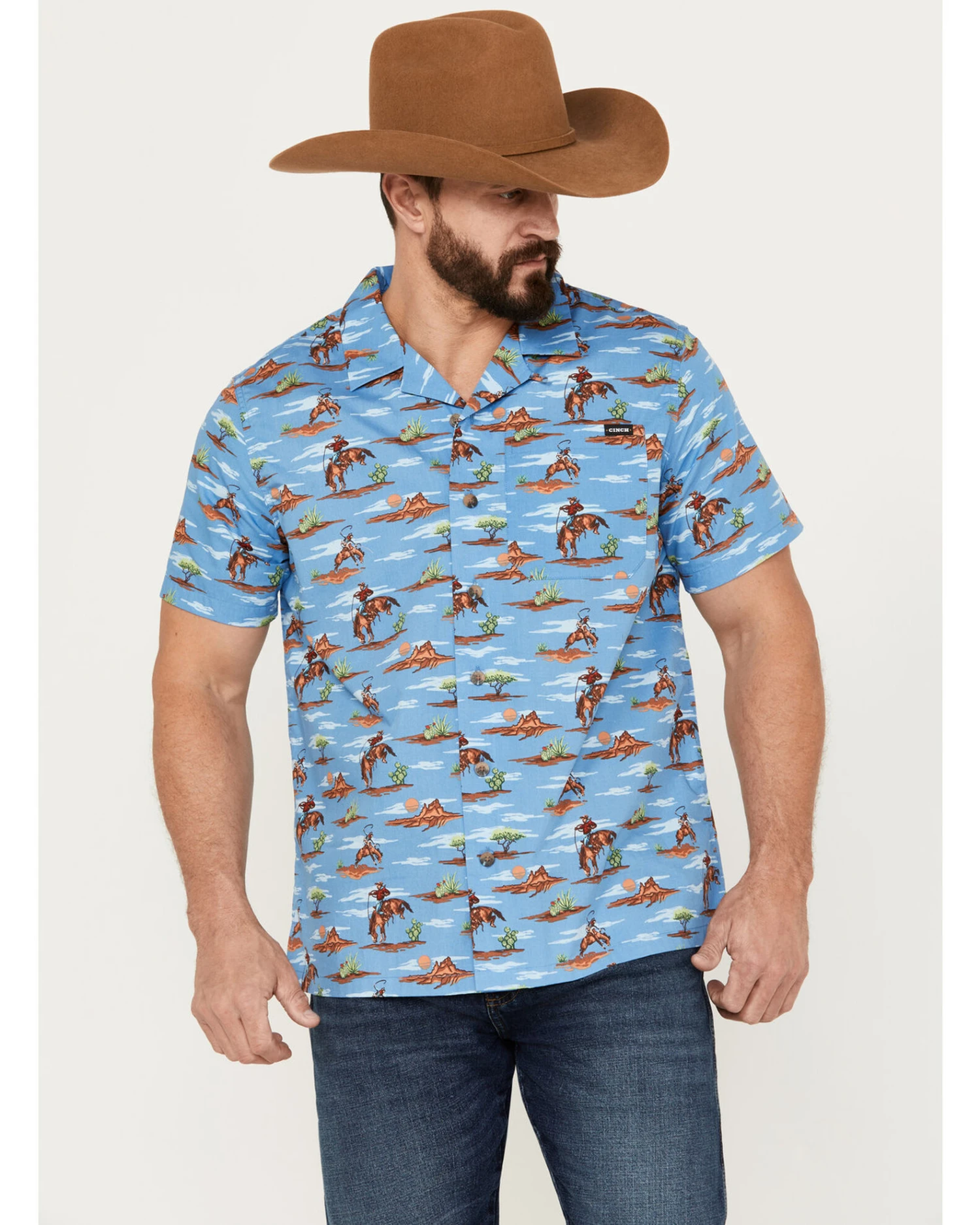Cinch Men's Camp Tumbleweed Cowboy Short Sleeve Button-Down Western Shirt 1 Cinch Men's Camp Tumbleweed Cowboy Short Sleeve Button-Down Western Shirt
