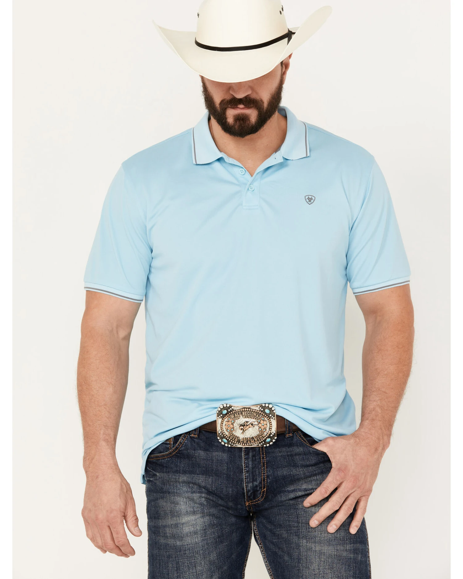 Ariat Men's Logo Short Sleeve Fitted Polo 1 Ariat Men's Logo Short Sleeve Fitted Polo