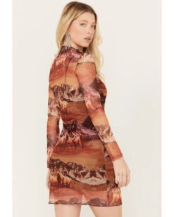 Rock & Roll Denim Women's Mesh Printed Long Sleeve Dress -Velora Studio Shop 2000384987 220 P4