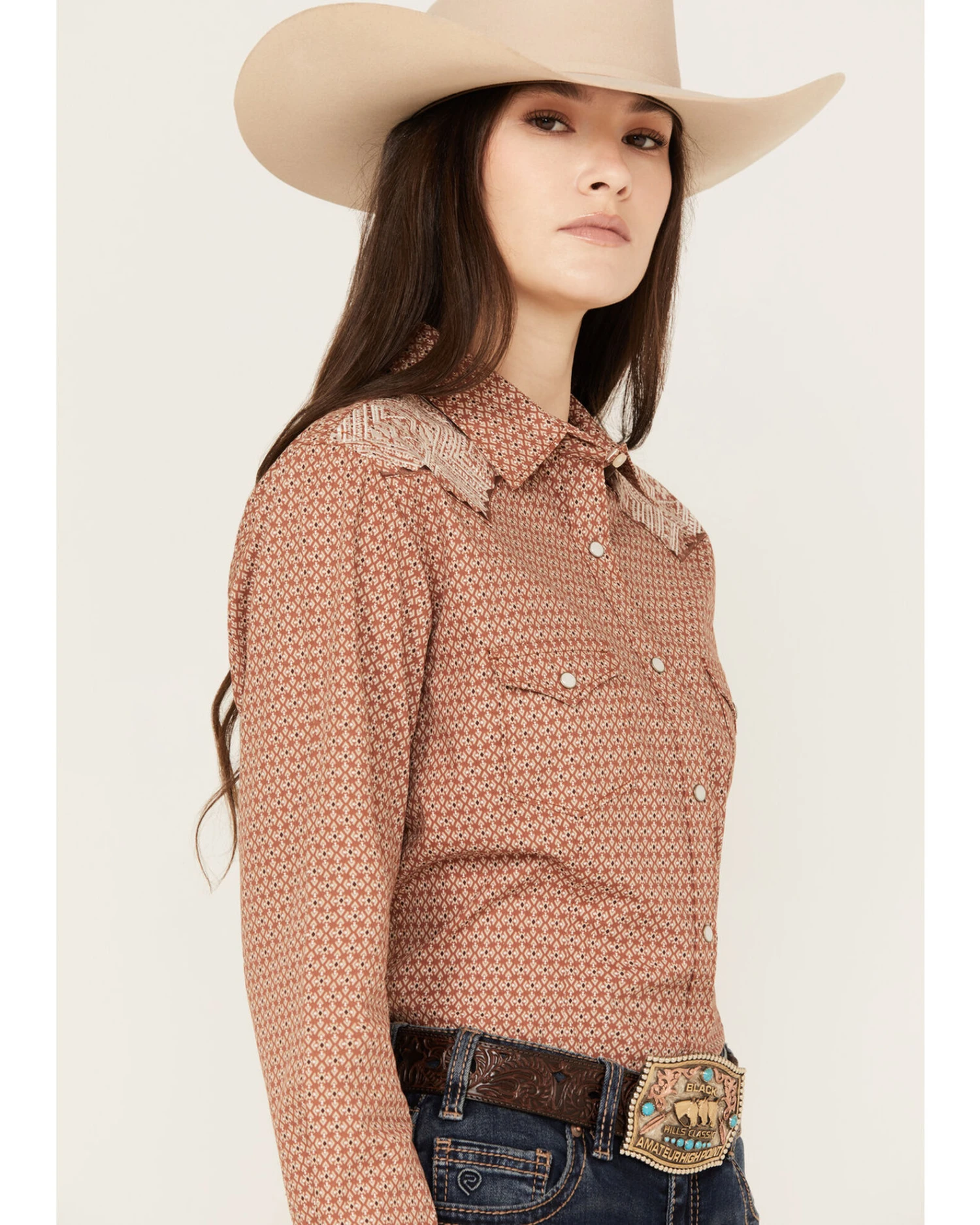 Rough Stock By Panhandle Women's Geo Print Long Sleeve Western Snap Shirt 2 Rough Stock By Panhandle Women's Geo Print Long Sleeve Western Snap Shirt - Image 2