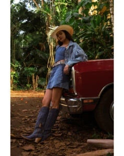 Rock & Roll Denim Medium Wash Patch Denim Skirt