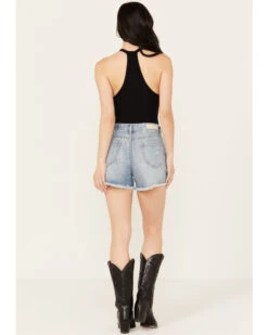 Rock & Roll Denim Women's Light Wash Mid Rise Chain Fringe Denim Shorts -Velora Studio Shop 2000385101 412 P3