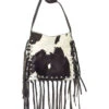 American West Women's Pony Hair-On Studded Fringe Crossbody Messenger