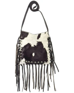American West Women's Pony Hair-On Studded Fringe Crossbody Messenger