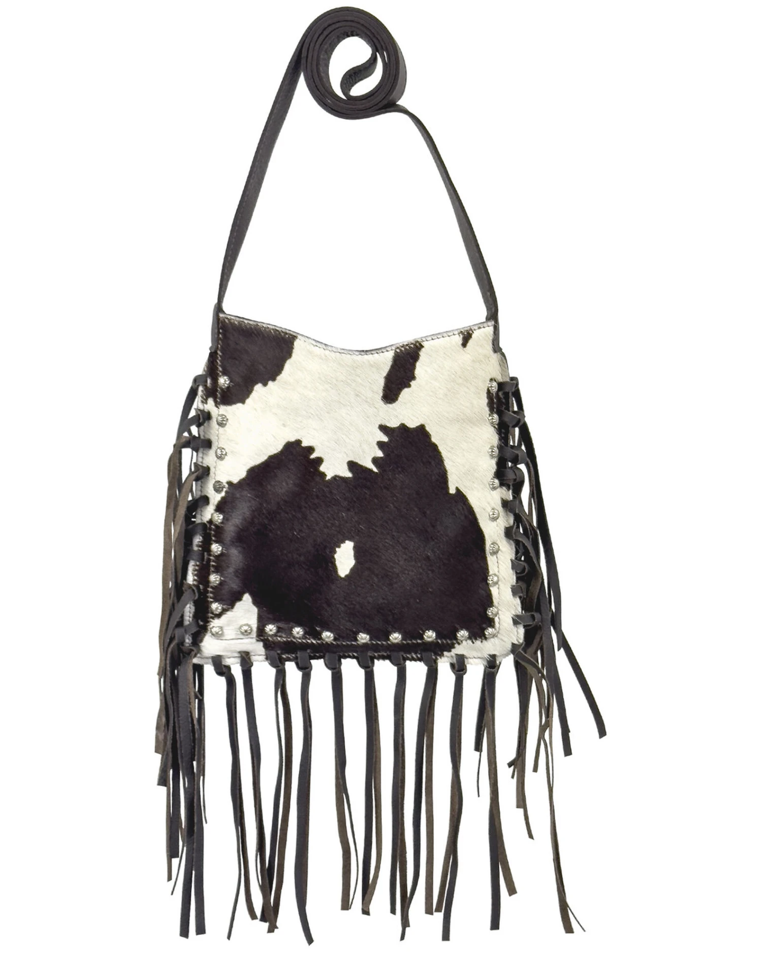American West Women's Pony Hair-On Studded Fringe Crossbody Messenger 1 American West Women's Pony Hair-On Studded Fringe Crossbody Messenger