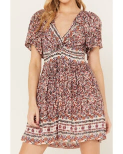 Angie Women's Floral Print Short Sleeve Mini Dress  -Velora Studio Shop 2000385619 900 P3