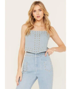 Understated Leather Women's Bluegrass Rhinestone Denim Crop Top