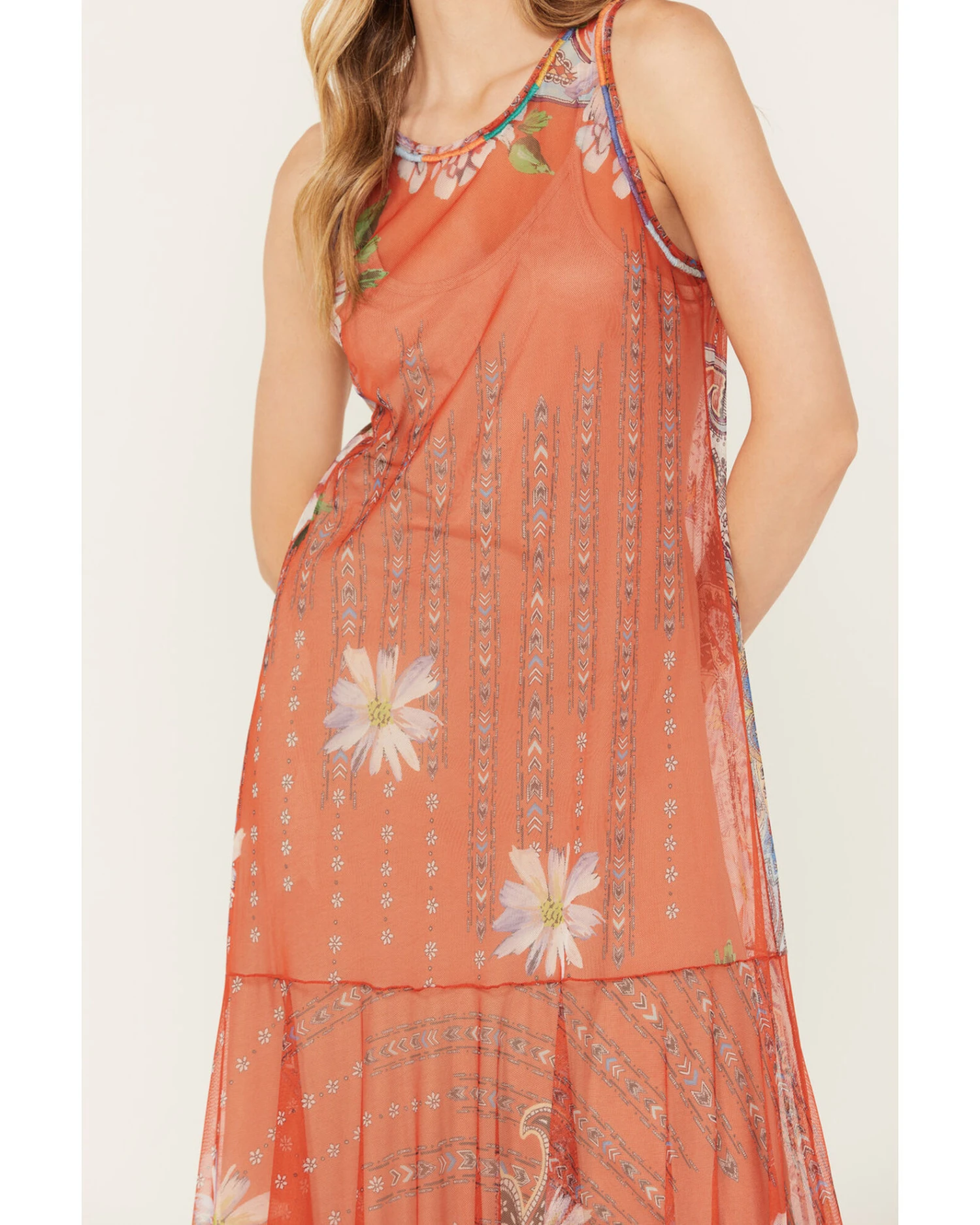 Johnny Was Women's Paisley Print Mesh Slip Dress 3 Johnny Was Women's Paisley Print Mesh Slip Dress - Image 3