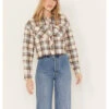 Cleo + Wolf Women's Plaid Print Cropped Shirt