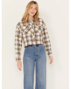 Cleo + Wolf Women's Plaid Print Cropped Shirt