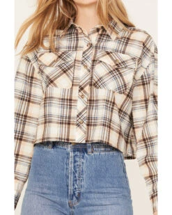 Cleo + Wolf Women's Plaid Print Cropped Shirt -Velora Studio Shop 2000386562 110 P3