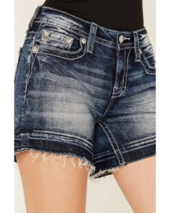 Miss Me Women's Dark Wash Mid Rise Non-Flap Denim Shorts -Velora Studio Shop 2000387026 414 P4