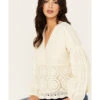 Miss Me Women's Crochet Long Sleeve Top
