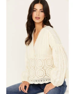 Miss Me Women's Crochet Long Sleeve Top