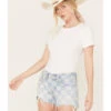 Lucky Brand Women's Light Wash Speedway Checkered Mid Rise Distressed Shorts