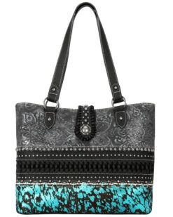 Montana West Women's Black & Turquoise Trinity Ranch Hair-on Cowhide Collection Concealed Carry Tote
