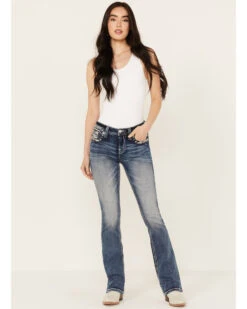 Miss Me Women's Dark Wash Mid Rise Americana Border Stretch Bootcut Jeans -Velora Studio Shop 2000388614 401 P3